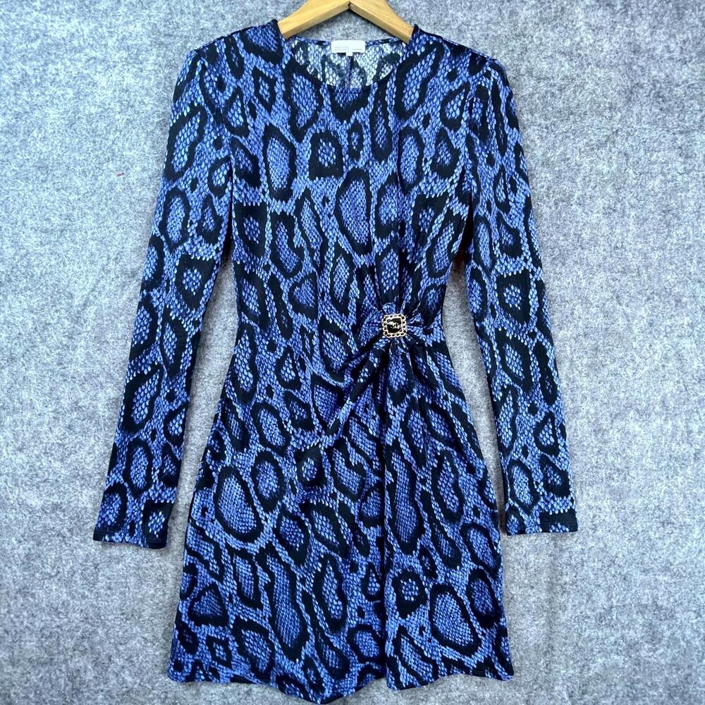 Danielle Bernstein WeWoreWhat Dress Small Blue Snakeskin CC Broach Mob Wife Glam
